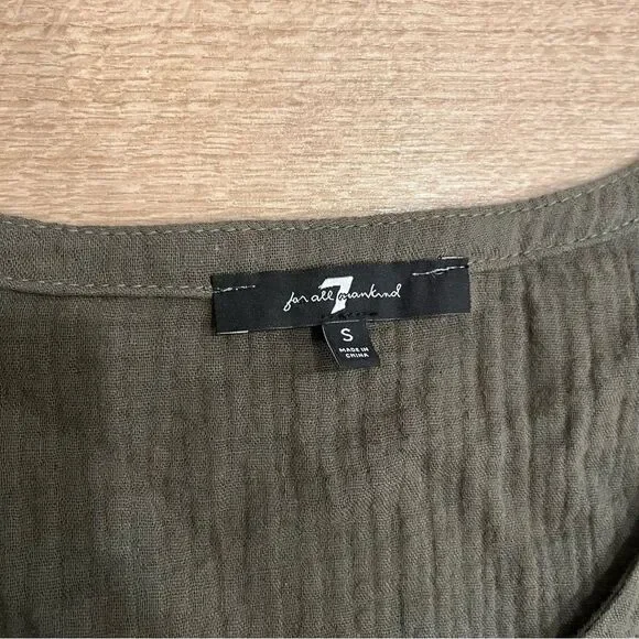 NWT 7 for All Mankind Cecelia Dress Gauzy Tiered Olive Green Midi Cotton Size S - Picture 3 of 6